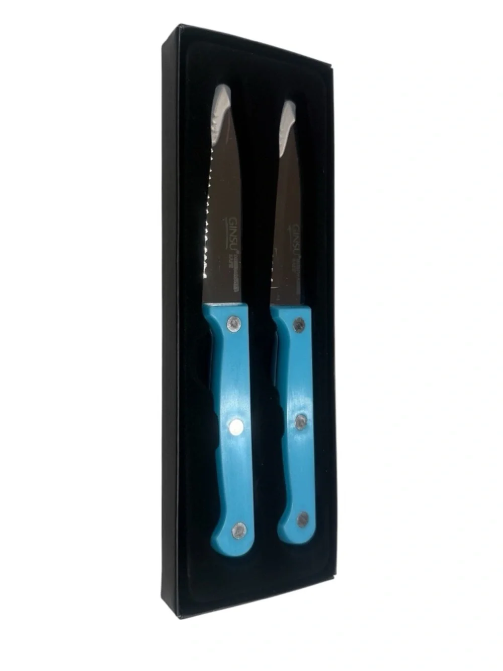 Ginsu Kisu 2-Piece Kitchen Serrated Steak Knife Cutlery Set Blue Handle NEW BOX